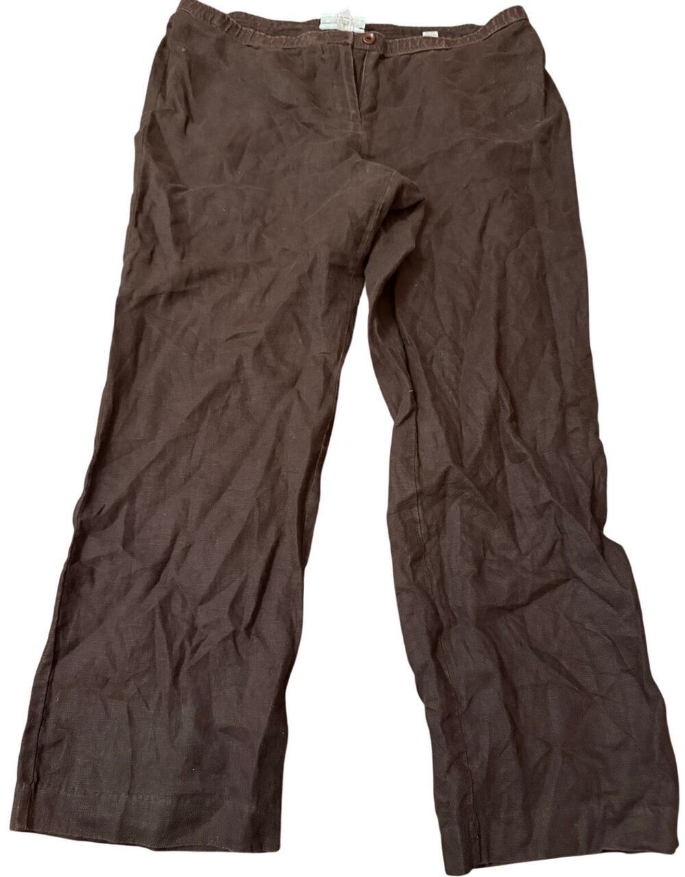 JM Collection Petite Brown 100% Linen Trousers, Career, Plus Size 16 Petite